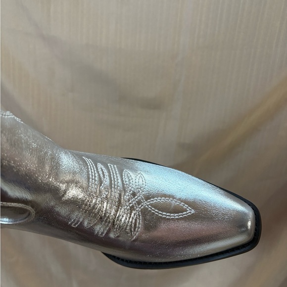 Silver Metallic Cowgirl Western Cowboy Chunky Heeled Boots Size 9 - Picture 11 of 12
